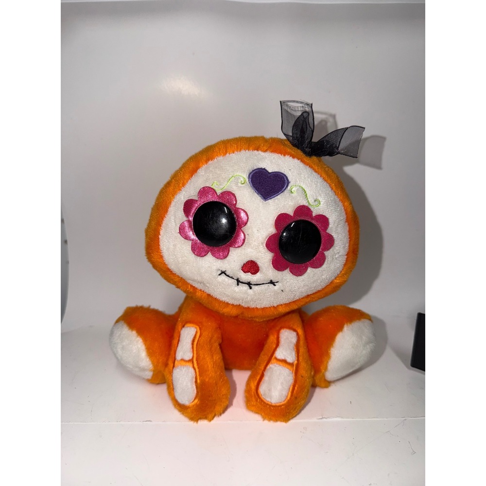 Aurora Orange Sugar Skull Plush Dia de los Muertos Halloween Stuffed Animal 7in